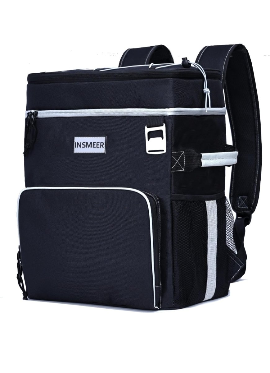 INSMEER Mochila térmica, refrigerador de praia isolado grande refrigerador de acampamento macio à prova de vazamento (Preta)